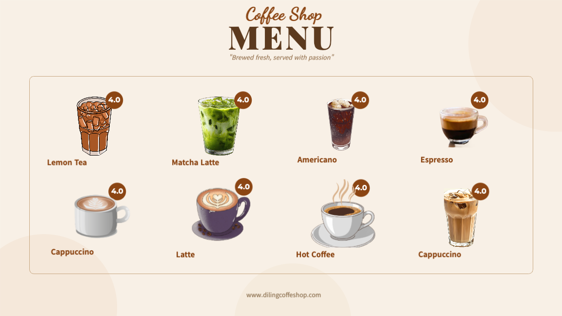커피숍 메뉴 - Coffee Shop MENU